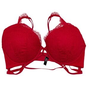 Victoria's Secret Very Sexy Red Lace Lightly Lined Plunge Strappy Bra 36D